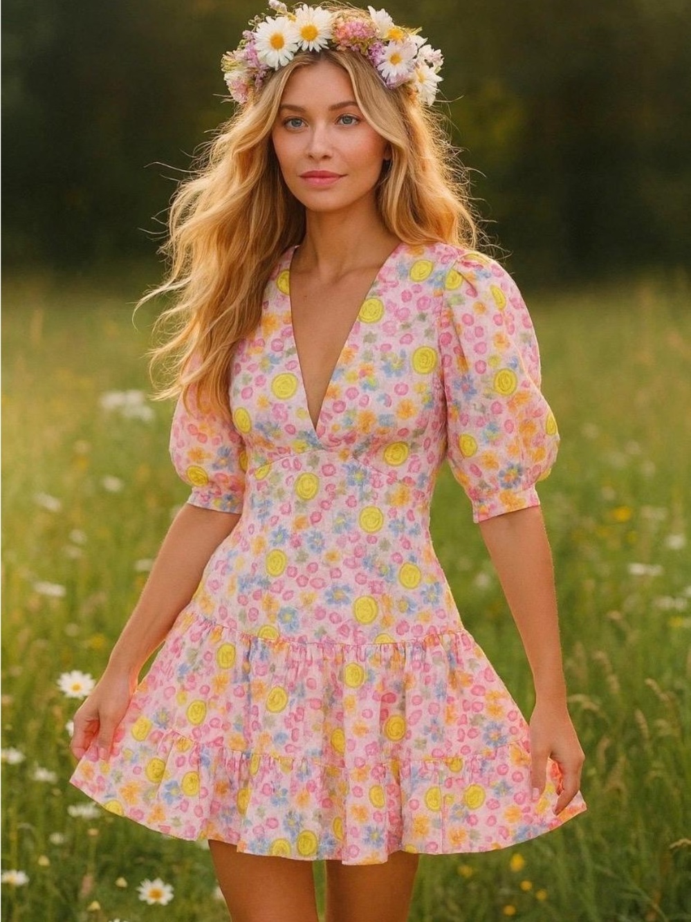 Sandro Pink Floral Smiley Print Dress - Picture 8 of 8